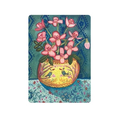 Vrolijke Bloemen Kaart met Roze Clematis | Kleurrijk Hip Kaartje zonder tekst