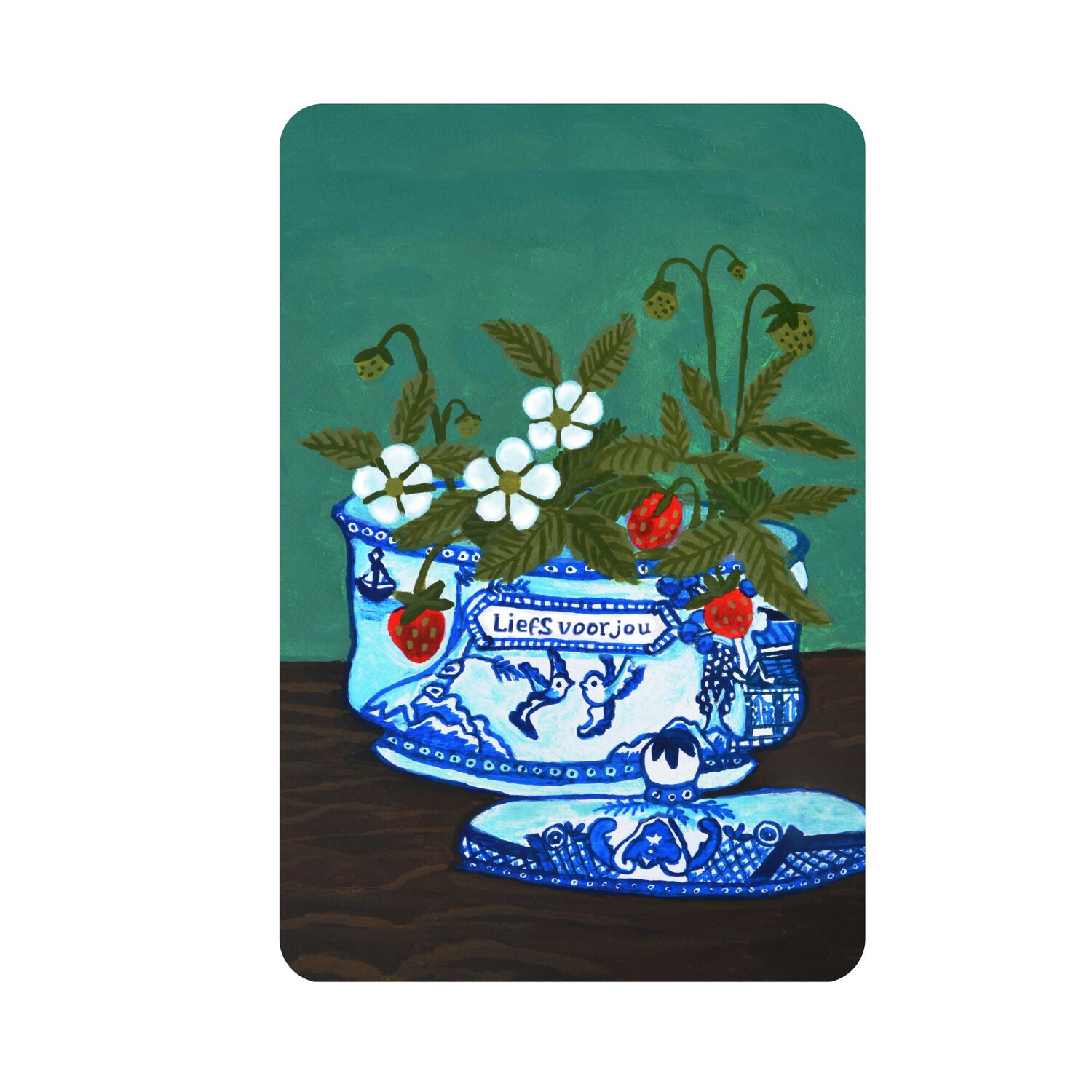 'Liefs Voor Jou' Bloemen Kaart | Aardbeien Wenskaart