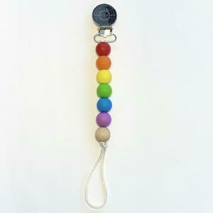 Pacifier + Teether Clip- Silicone with 1 Beechwood Bead Primary