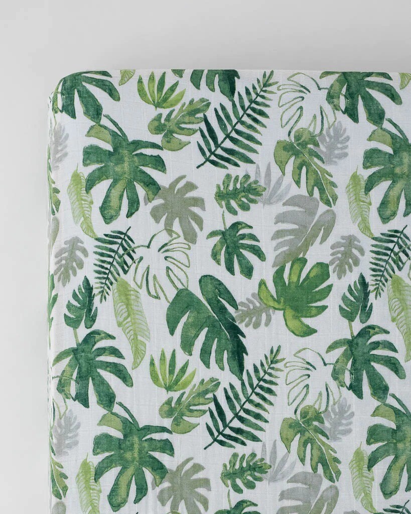 Little Unicorn Cotton Muslin Crib Sheet - Tropical Leaf