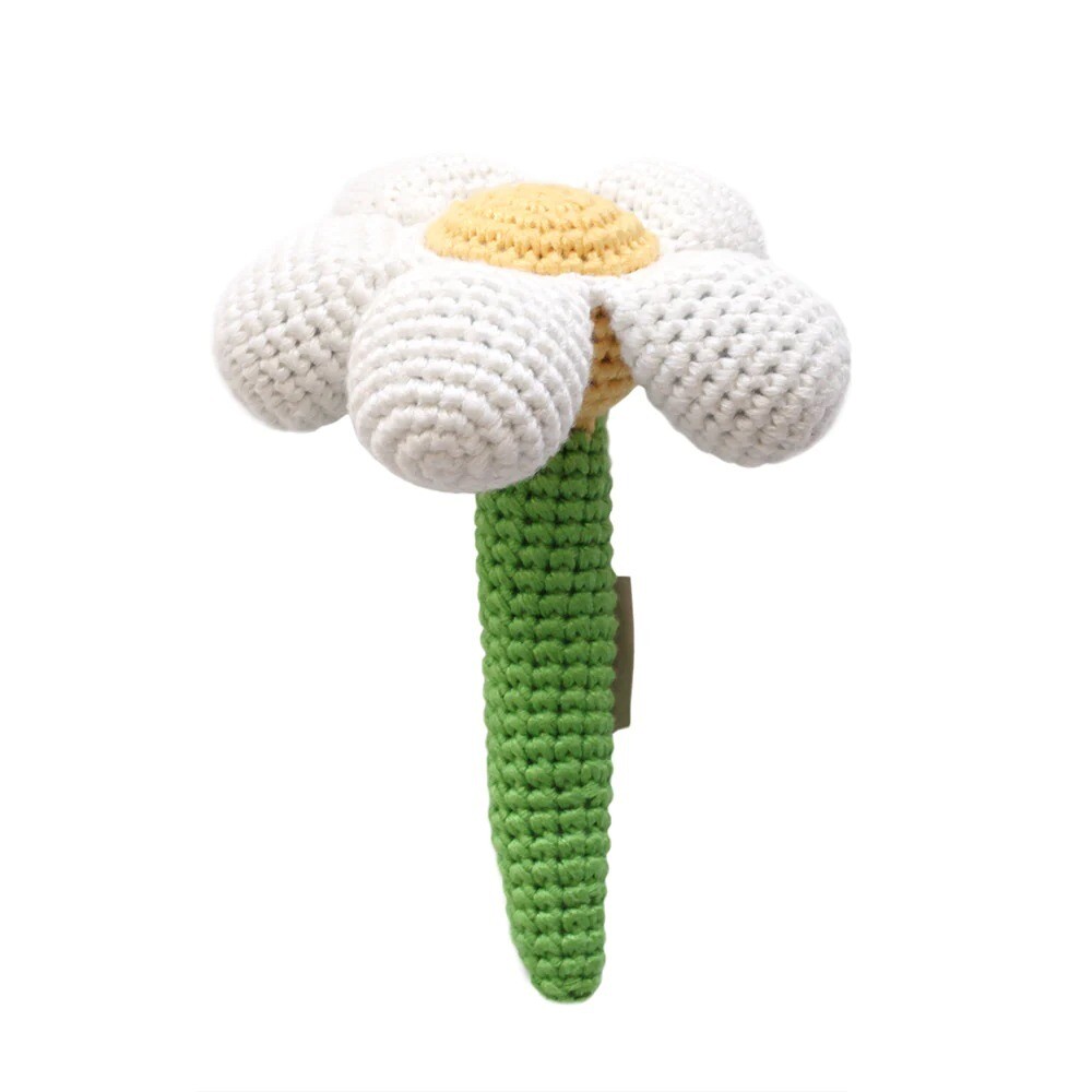 Crocheted White Daisy Stick Rattle