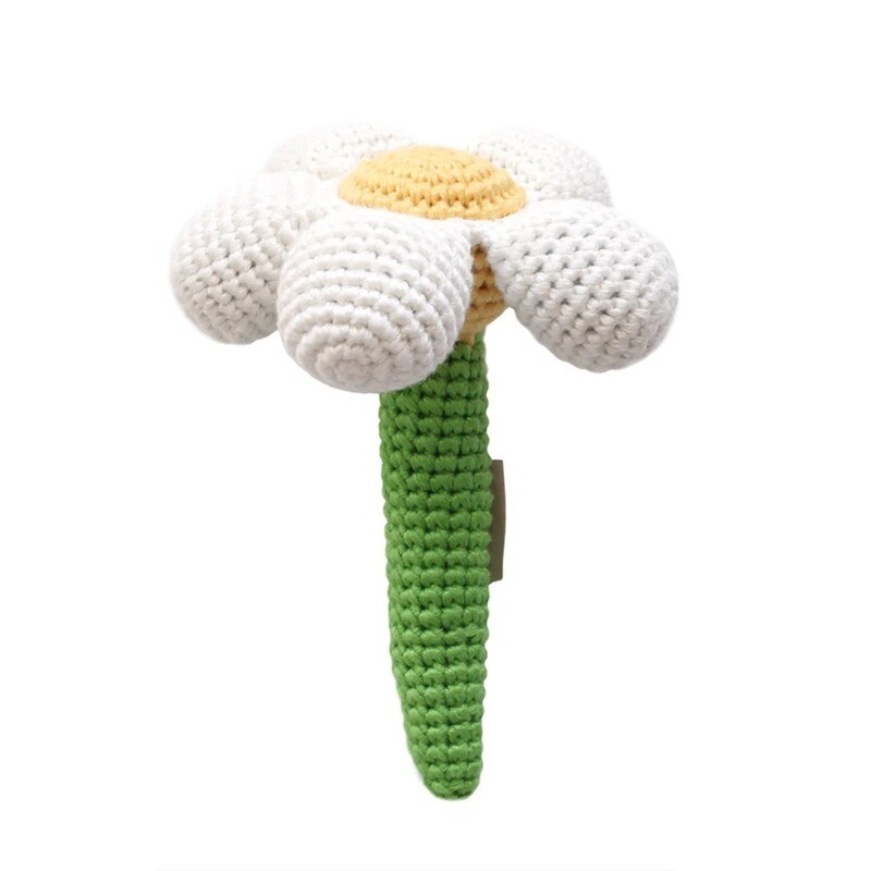 Crocheted White Daisy Stick Rattle