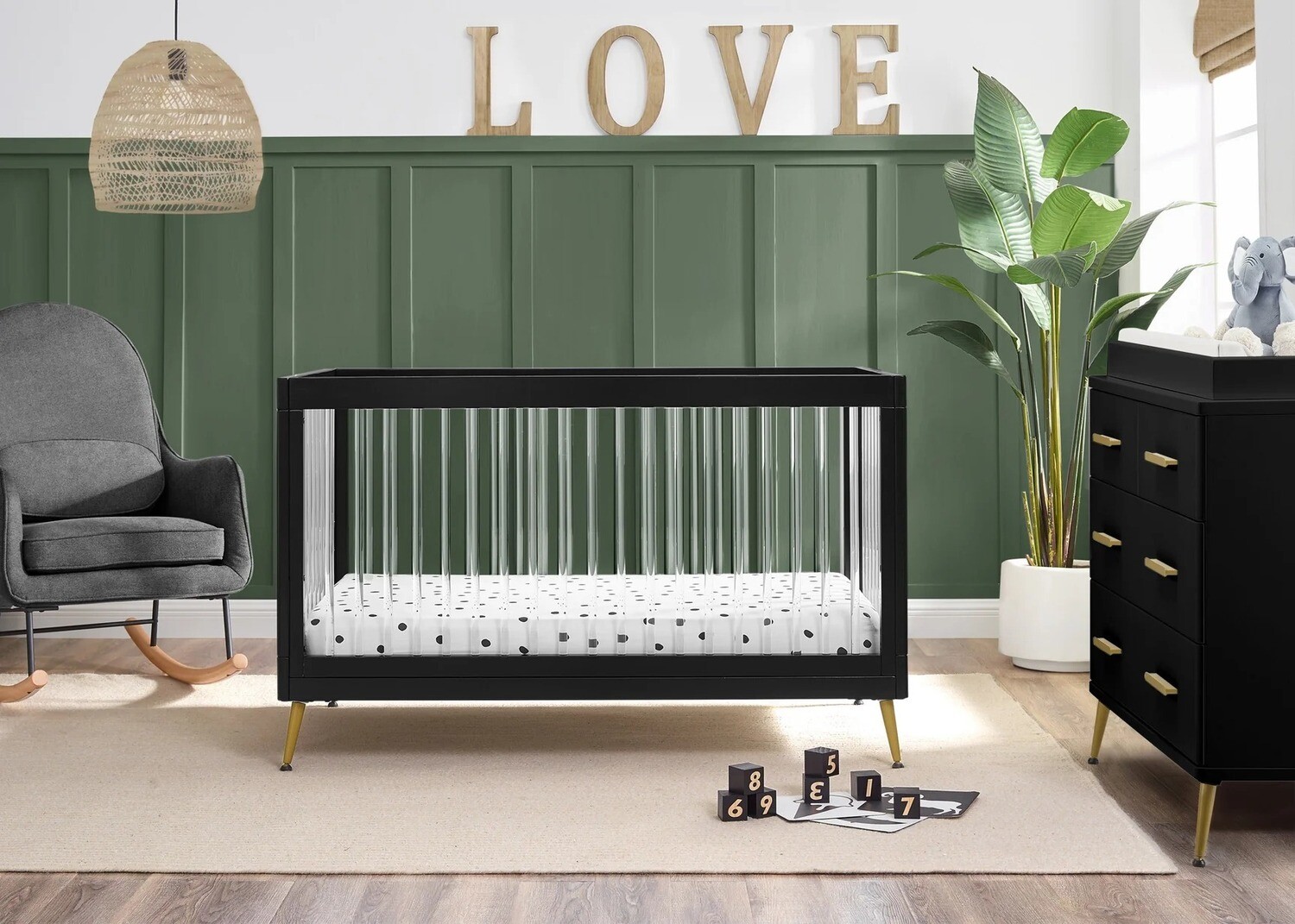 Sloan 4 in 1 Acrylic Convertible Crib, Color: Black