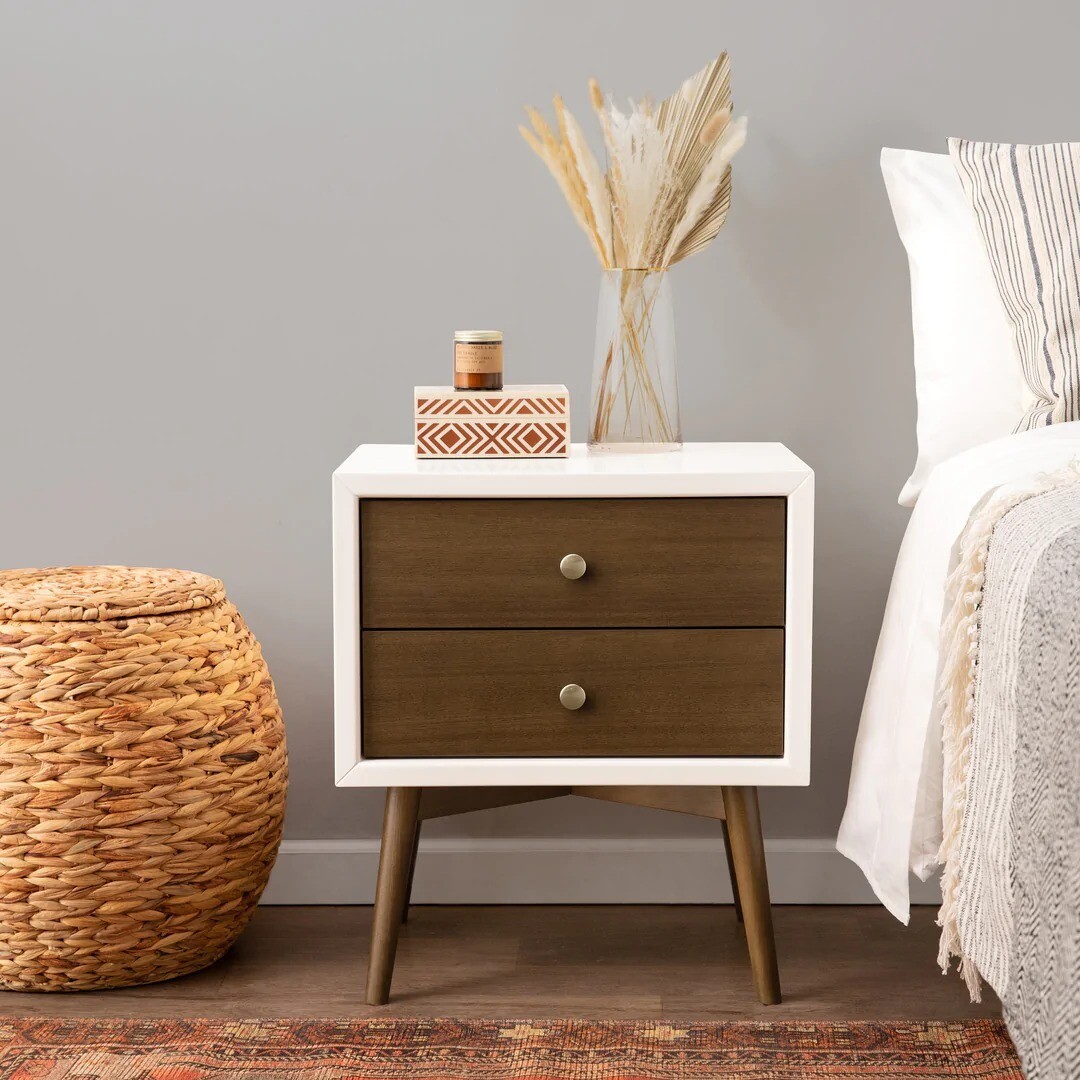 Palma Nightstand, Colors: Warm White/Natural Walnut