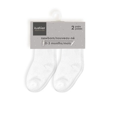 Kushies Newborn Socks - White (2 Pk)