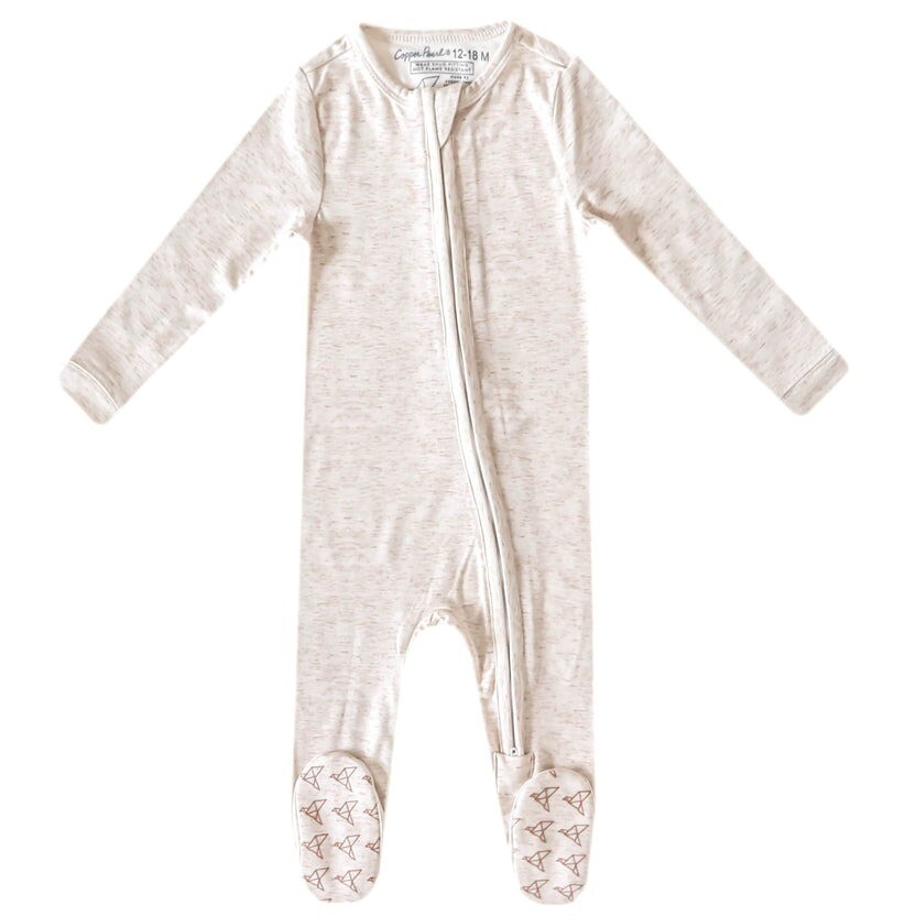 Copper Pearl Zip-Up Footie Pajama - Oat