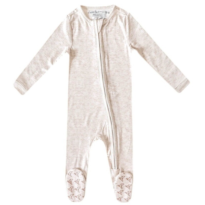 Copper Pearl Zip-Up Footie Pajama - Oat