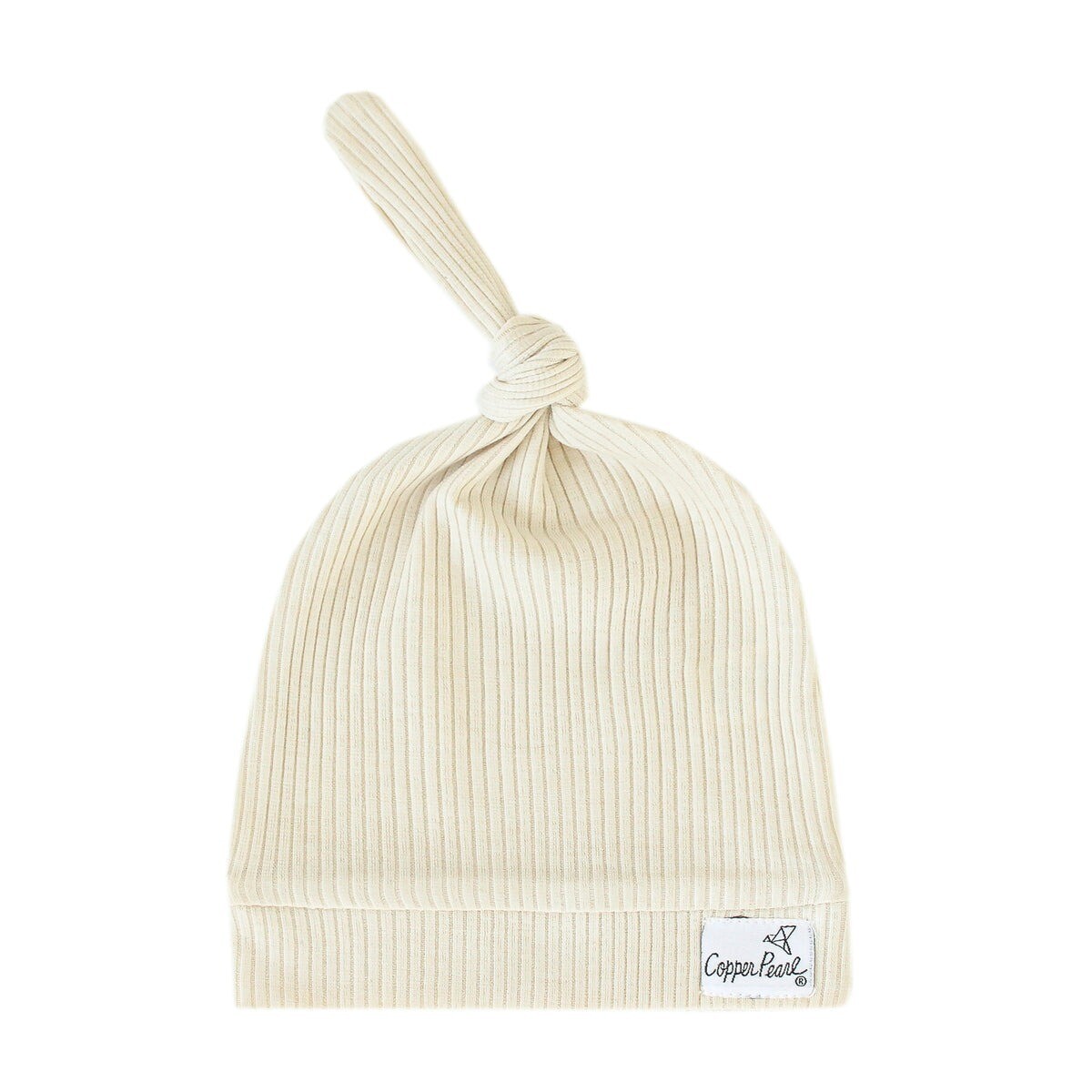 Copper Pearl Rib Knit Knotted Hat - Moonstone
