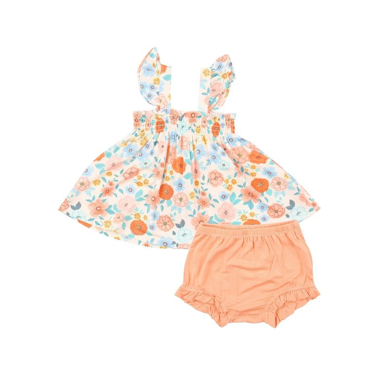 Ruffle Strap Smock Top &amp; Diaper Cover - Flower Cart
