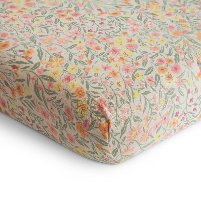 Mushie Extra Soft Muslin Crib Sheet - Pastel Blooms