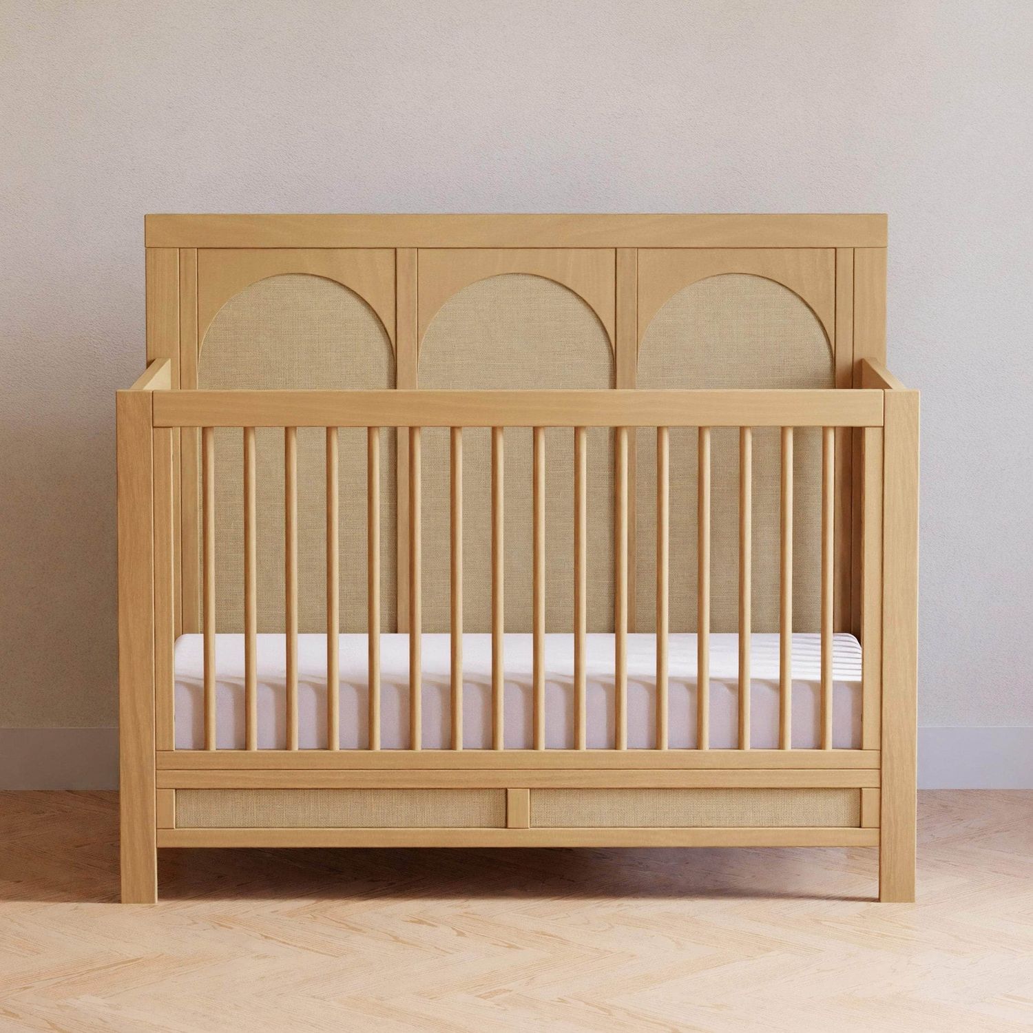 Eloise 4-in-1 Convertible Crib - White Driftwood, color: Honey/Performance Sand Eco-Weave