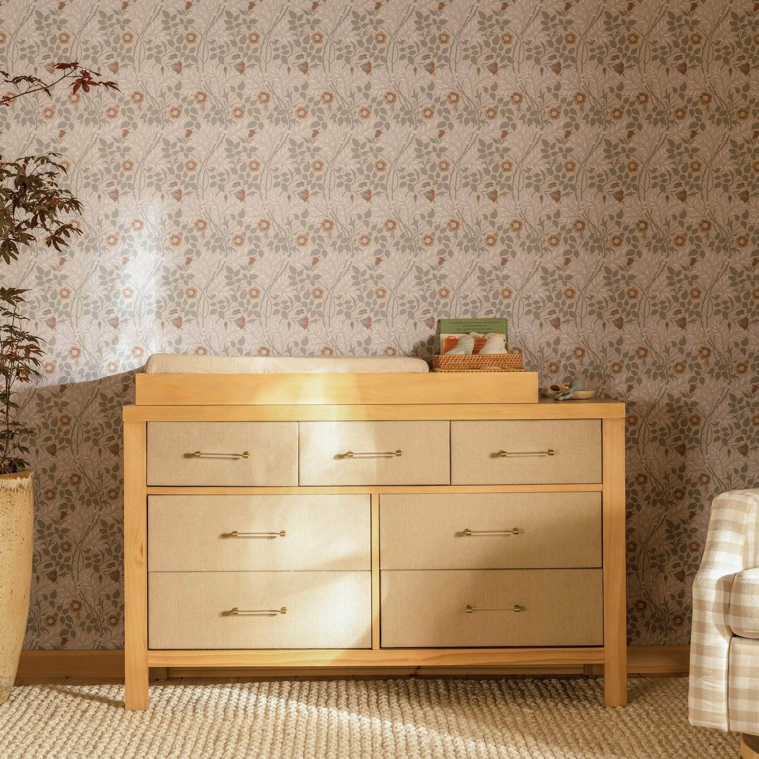 Eloise 7-Drawer Dresser - White Driftwood, color: Honey/Performance Sand Eco-Weave