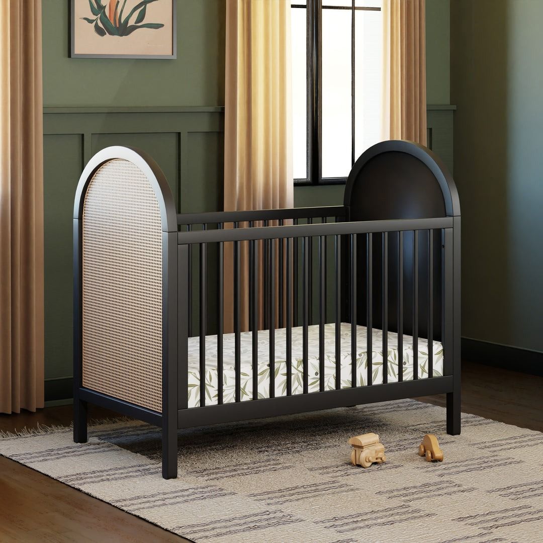 Bondi Cane 3-in-1 Convertible Crib, color: Black/Natural Cane