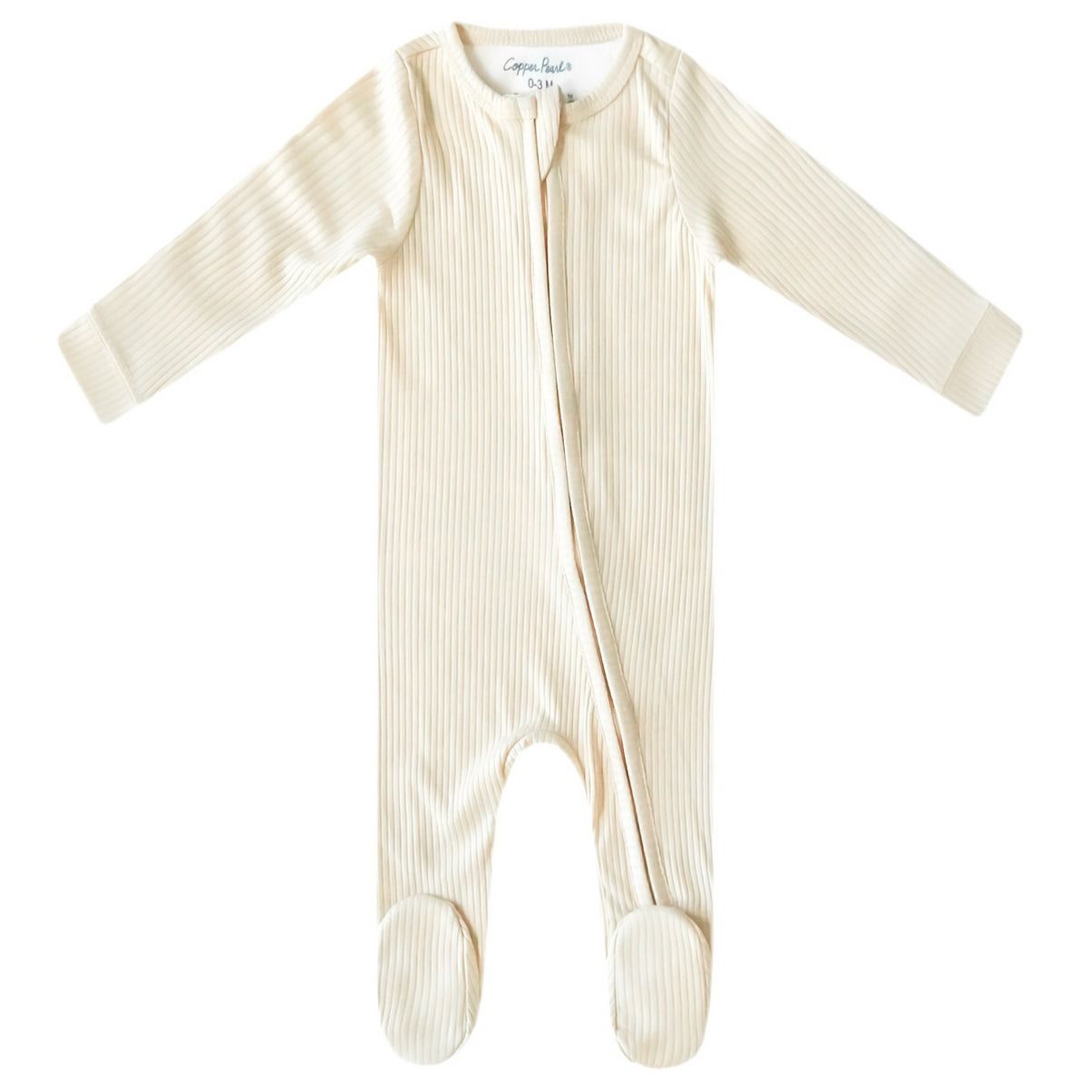 Copper Pearl Rib Knit Zip-Up Footie Pajamas - Moonstone