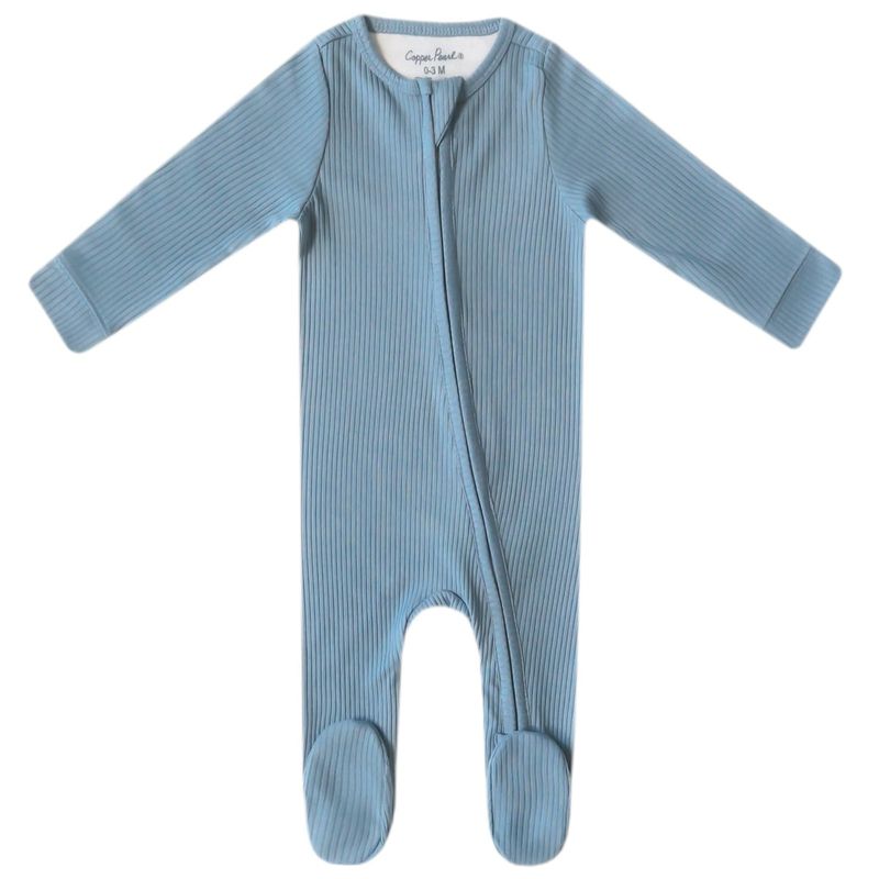 Copper Pearl Rib Knit Zip-Up Footie Pajamas - Atlantic