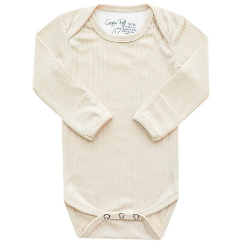 Copper Pearl Rib Knit Long Sleeve Bodysuit - Moonstone