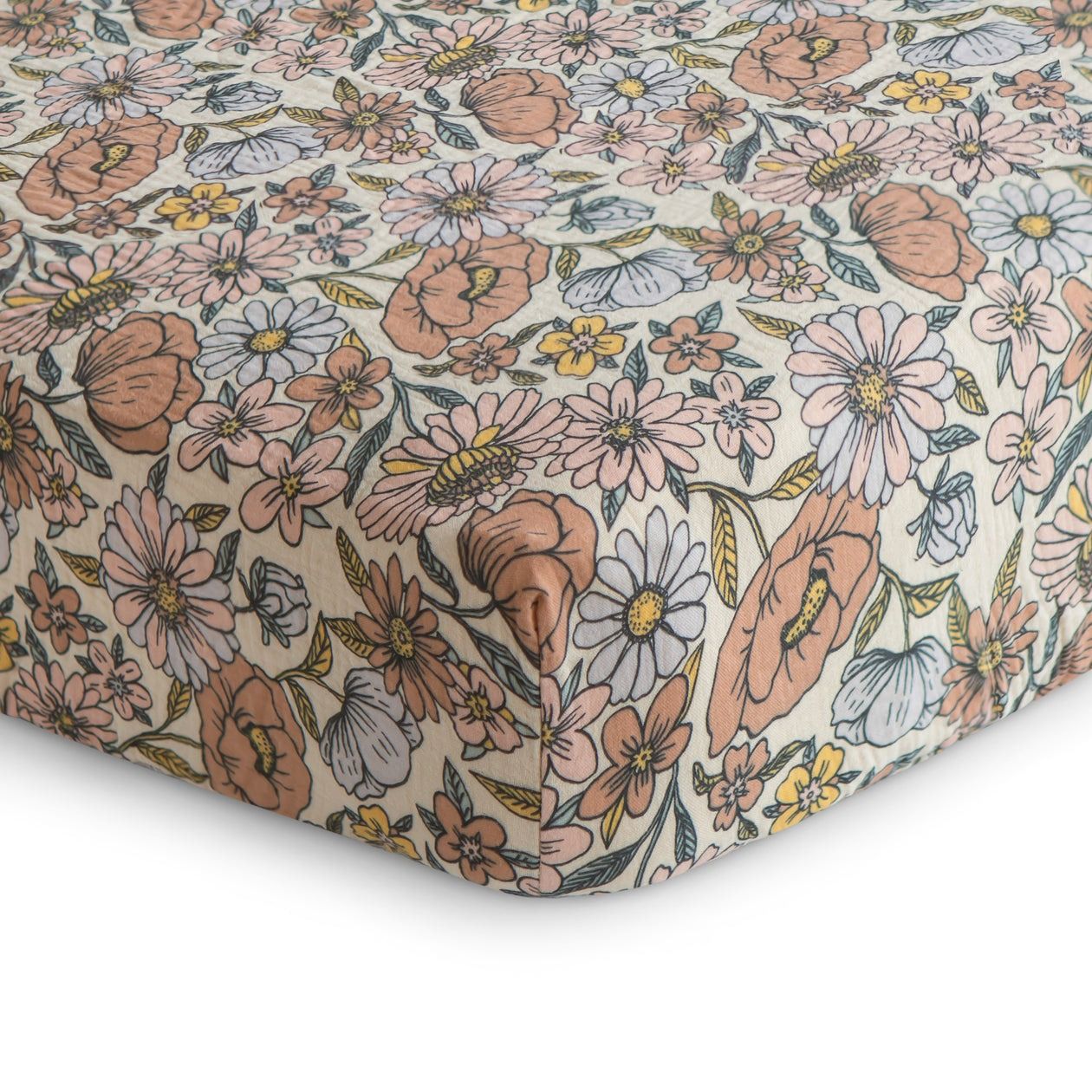 Mushie Extra Soft Muslin Crib Sheet - Retro Flowers