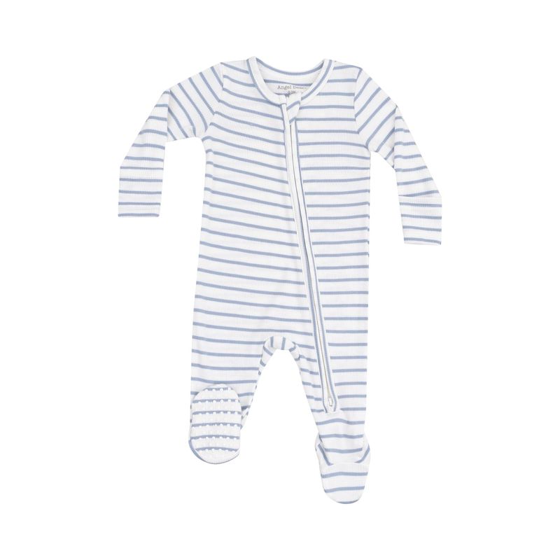 Angel Dear 2 Way Zipper Footie - French Stripe Dusty Blue