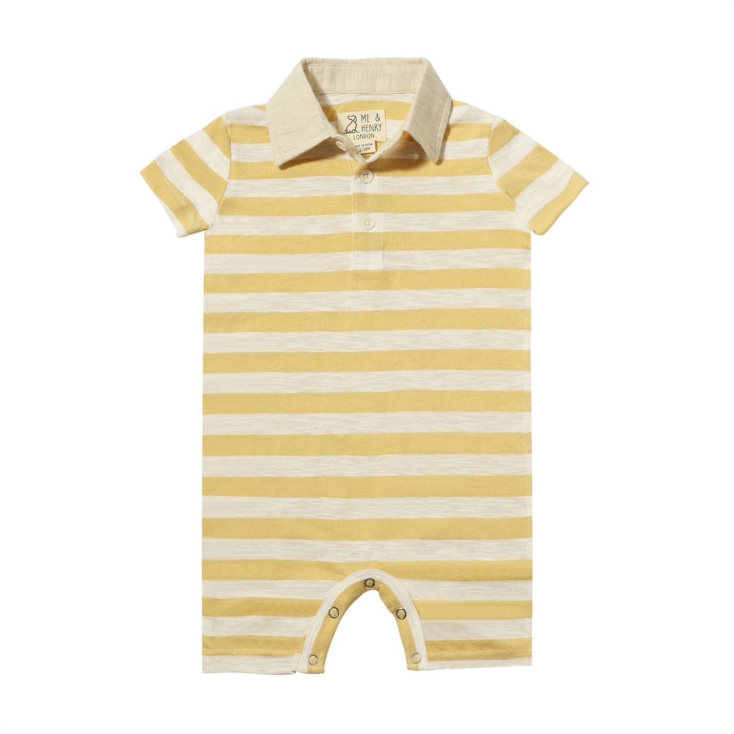 Me &amp; Henry Saltash Polo Romper - Beige/White Stripe