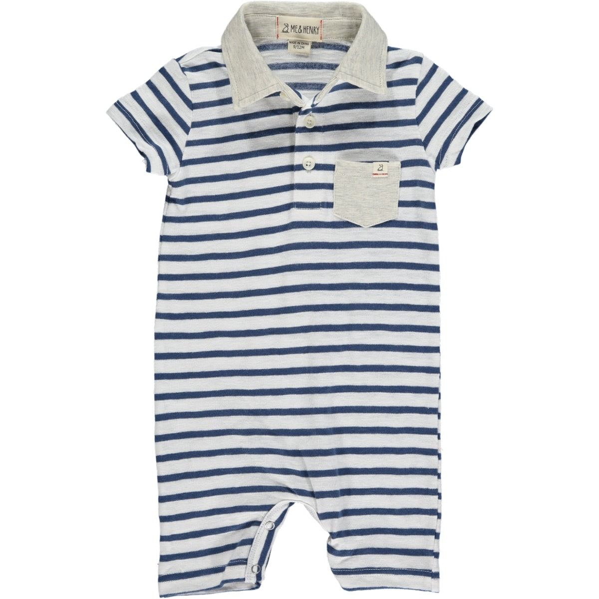 Me &amp; Henry Saltash Polo Romper - Navy/White Stripe