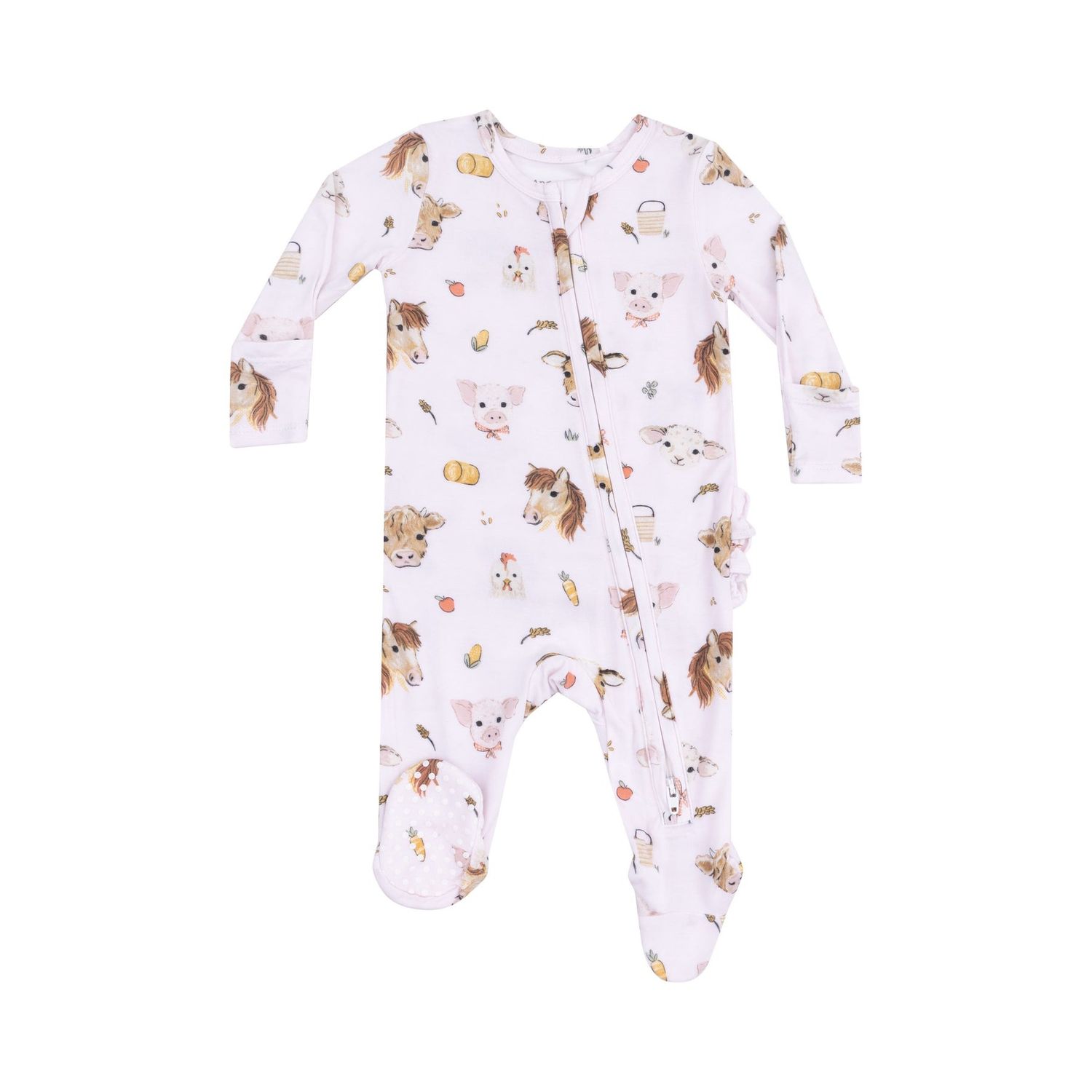 Angel Dear 2 Way Zipper Ruffle Back Footie - Vintage Animal Pink 0-3