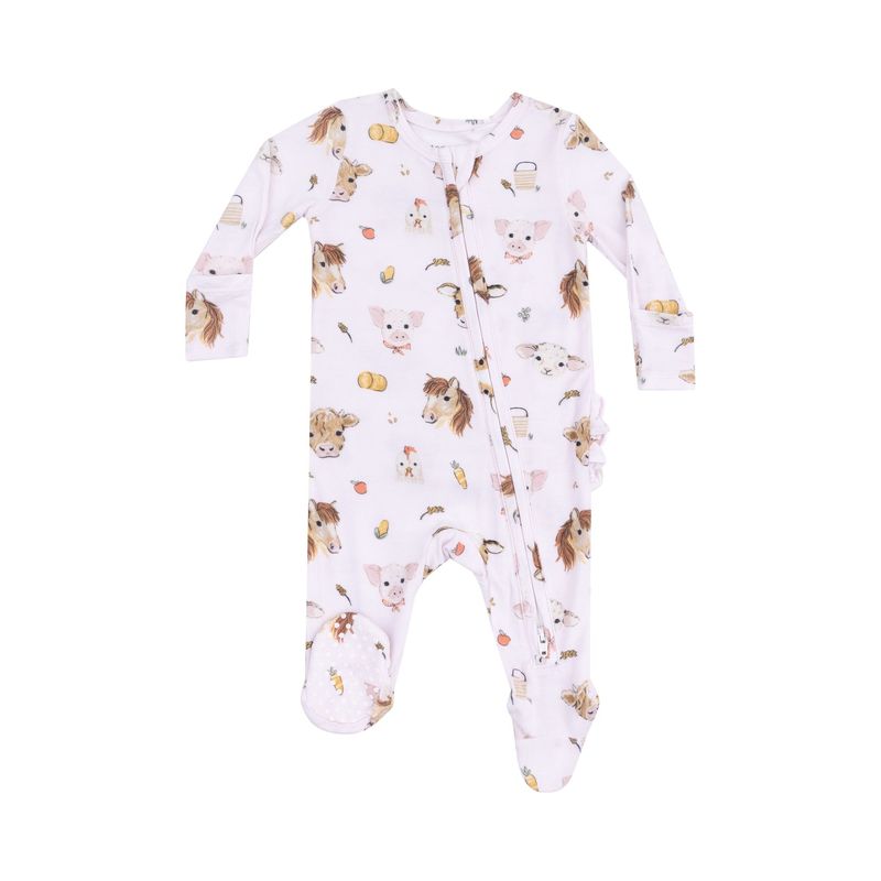 Angel Dear 2 Way Zipper Ruffle Back Footie - Vintage Animal Pink 0-3