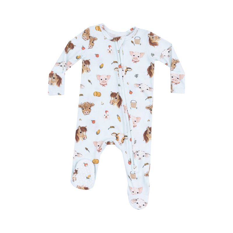 Angel Dear 2 Way Zipper Footie - Vintage Animal Blue NB