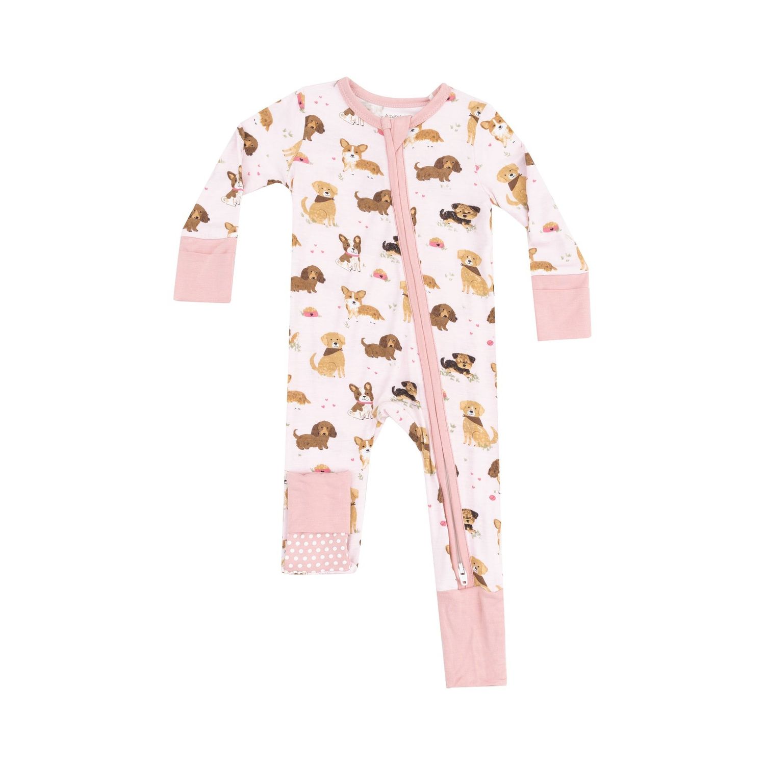 Angel Dear Two-Way Zipper Romper - Best Friens Dog - Pink 0-3 mo.