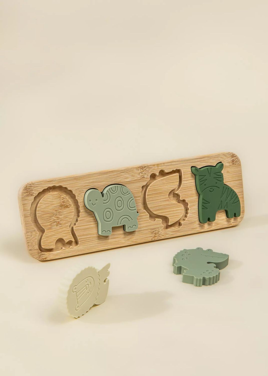Silicone Puzzle on Wooden Slate - Animals