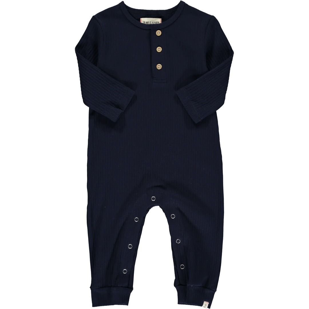 Me &amp; Henry Henley Ribbed Romper - Navy 3-6 mo.