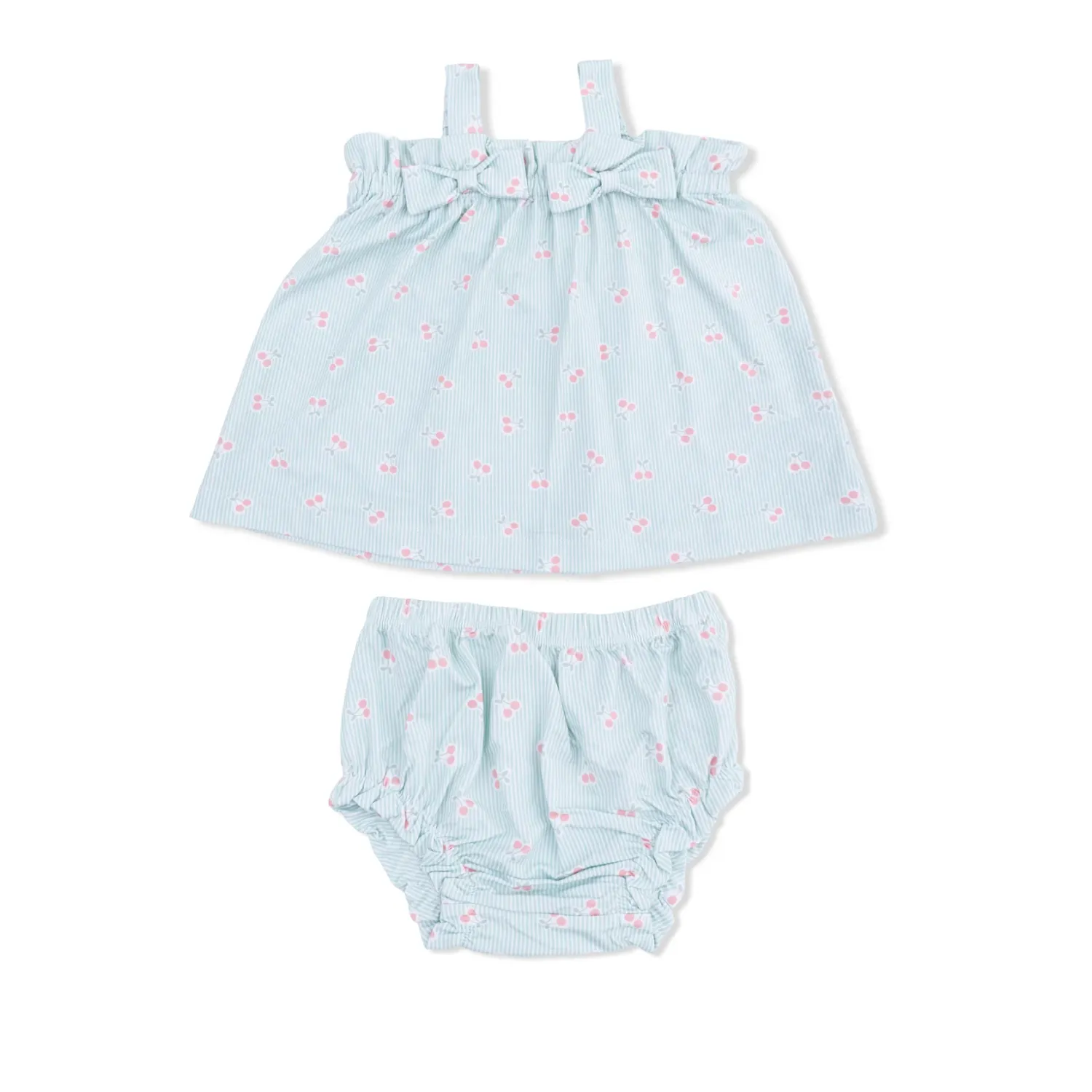 Top with Bows and Ruffle Leg Bloomer - Tiny Cherry Stripe