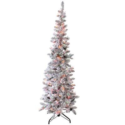 RAZ Christmas Trees - 1.68m/5.5' Slim Multi Lit Flocked Tree