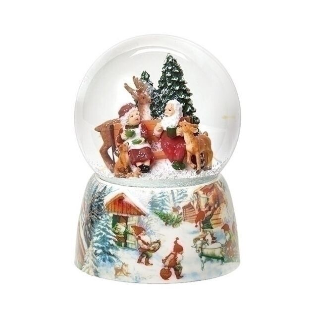 ROMAN INC - SANTA AND MRS CLAUS ON BENCH 100MM MUSICAL WIND-UP WATERGLOBE