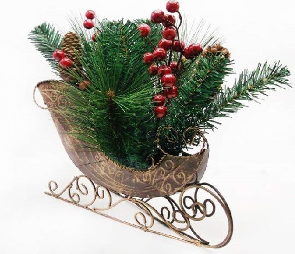 Metal Sleigh - tablepiece with Christmas Spray