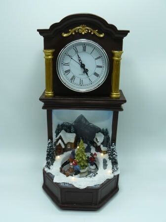 Clock w Ice Skater Led 36.5cmH