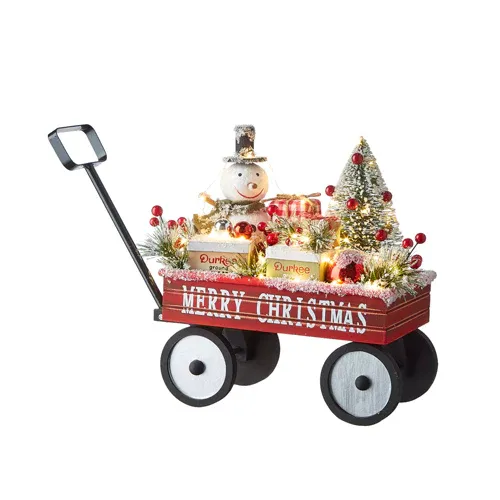 Lit Wagon w/snowmen & Presents