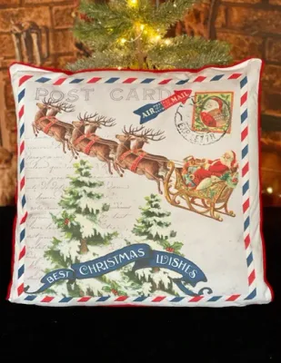 Christmas Postage Stamp Cushion - Reindeers Christmas Postage Stamp Cushion - Reindeers