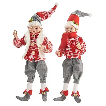 RAZ - Posable Elves - Red/Grey