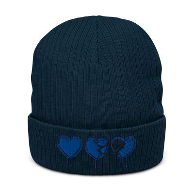 Ribbed Knit Beanie - Denim Hearts Collection