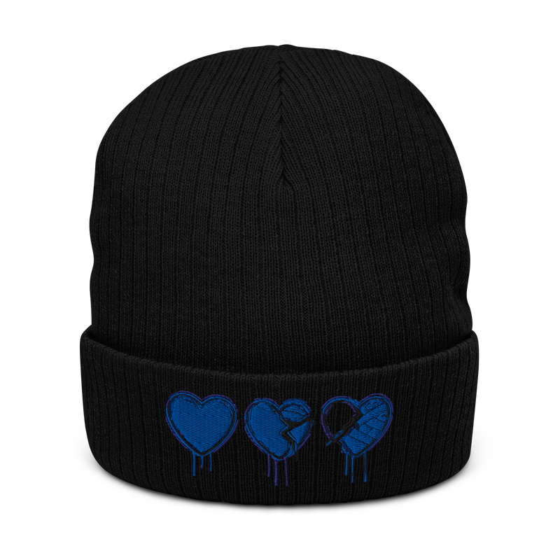 Ribbed Knit Beanie - Denim Hearts Collection