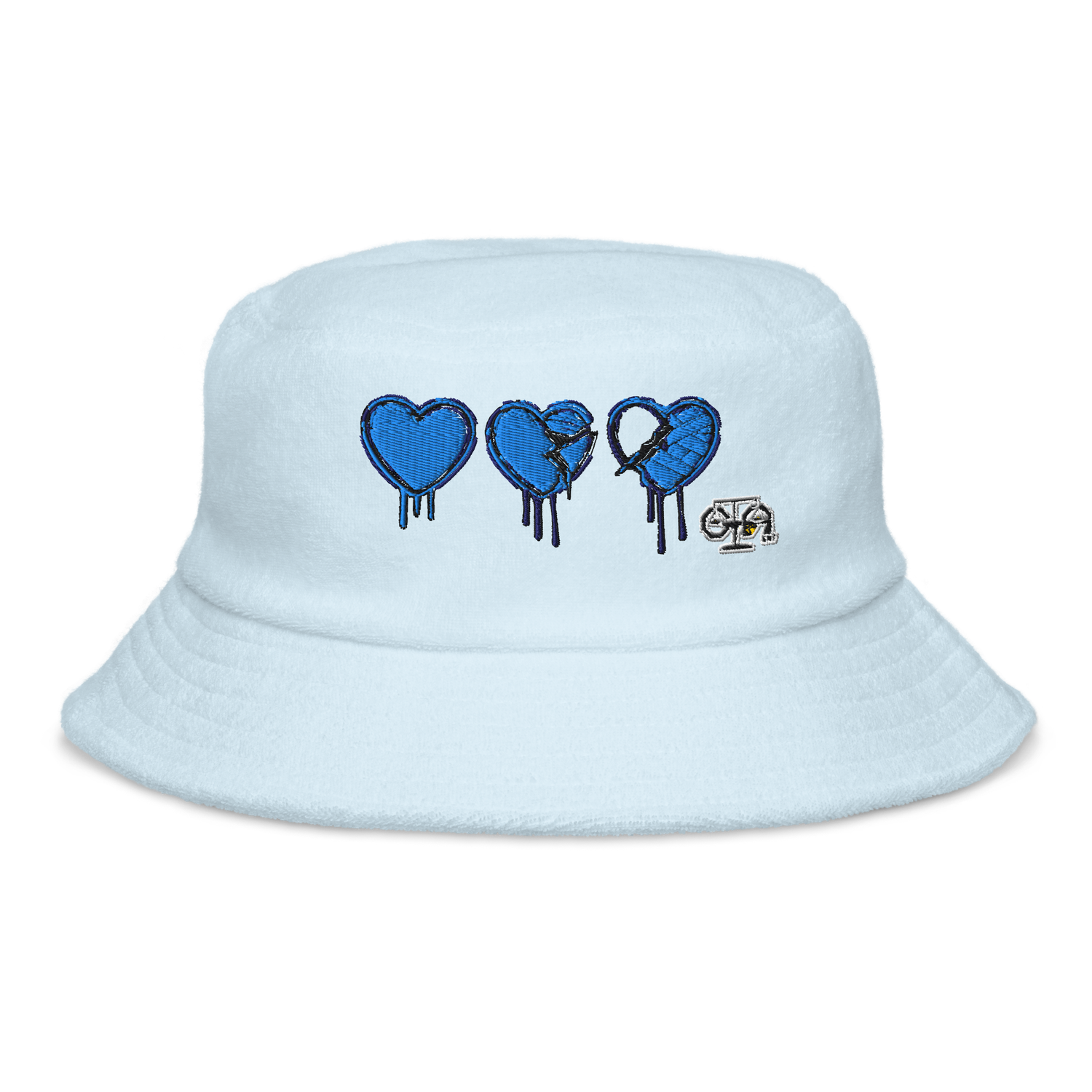 Unstructured Terry Cloth Bucket Hat - Denim Hearts Collection