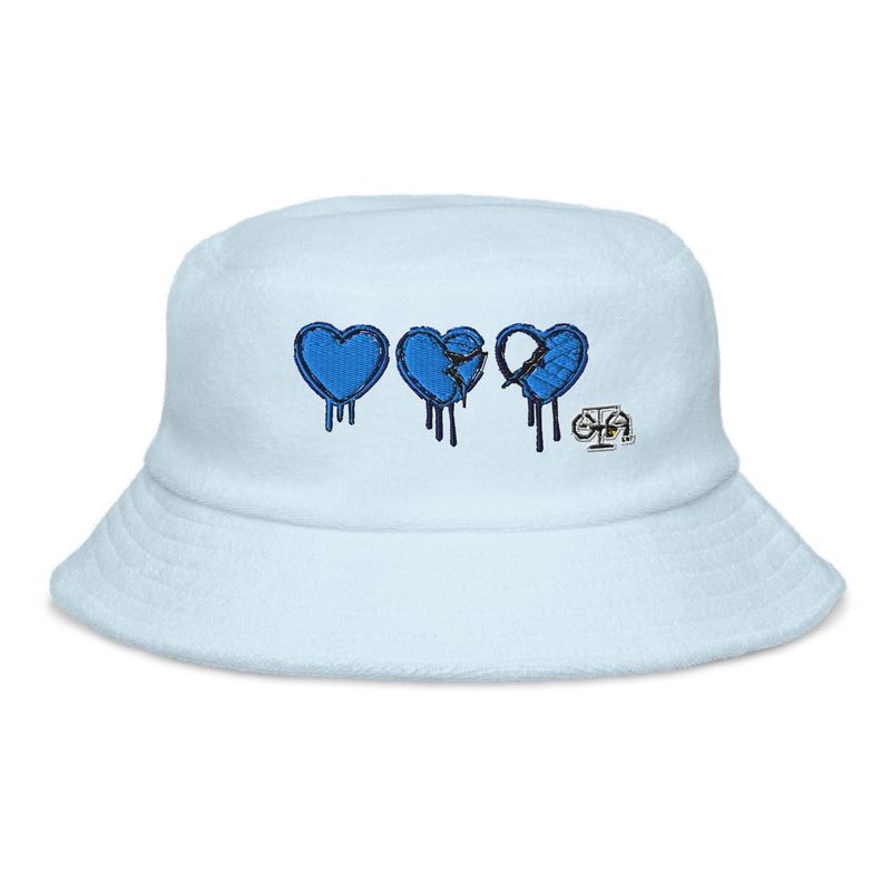 Unstructured Terry Cloth Bucket Hat - Denim Hearts Collection