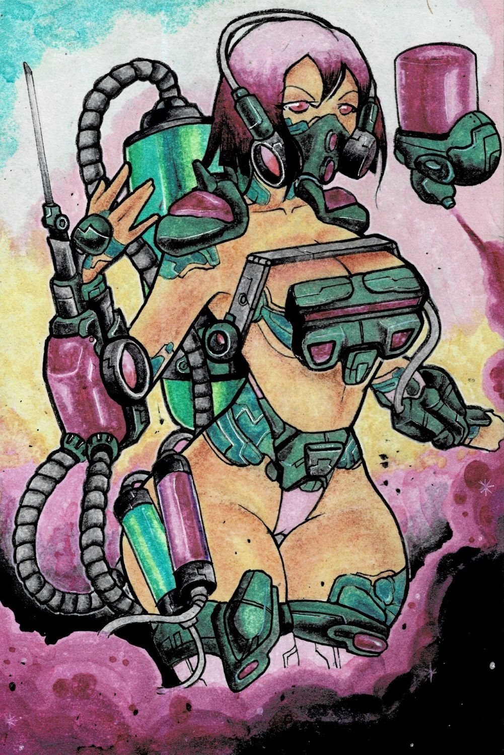 Poison Sexy mecha 4x6 Original Art