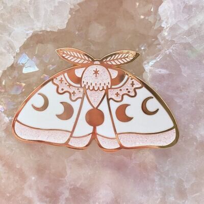 Glitter Pink Moth pin