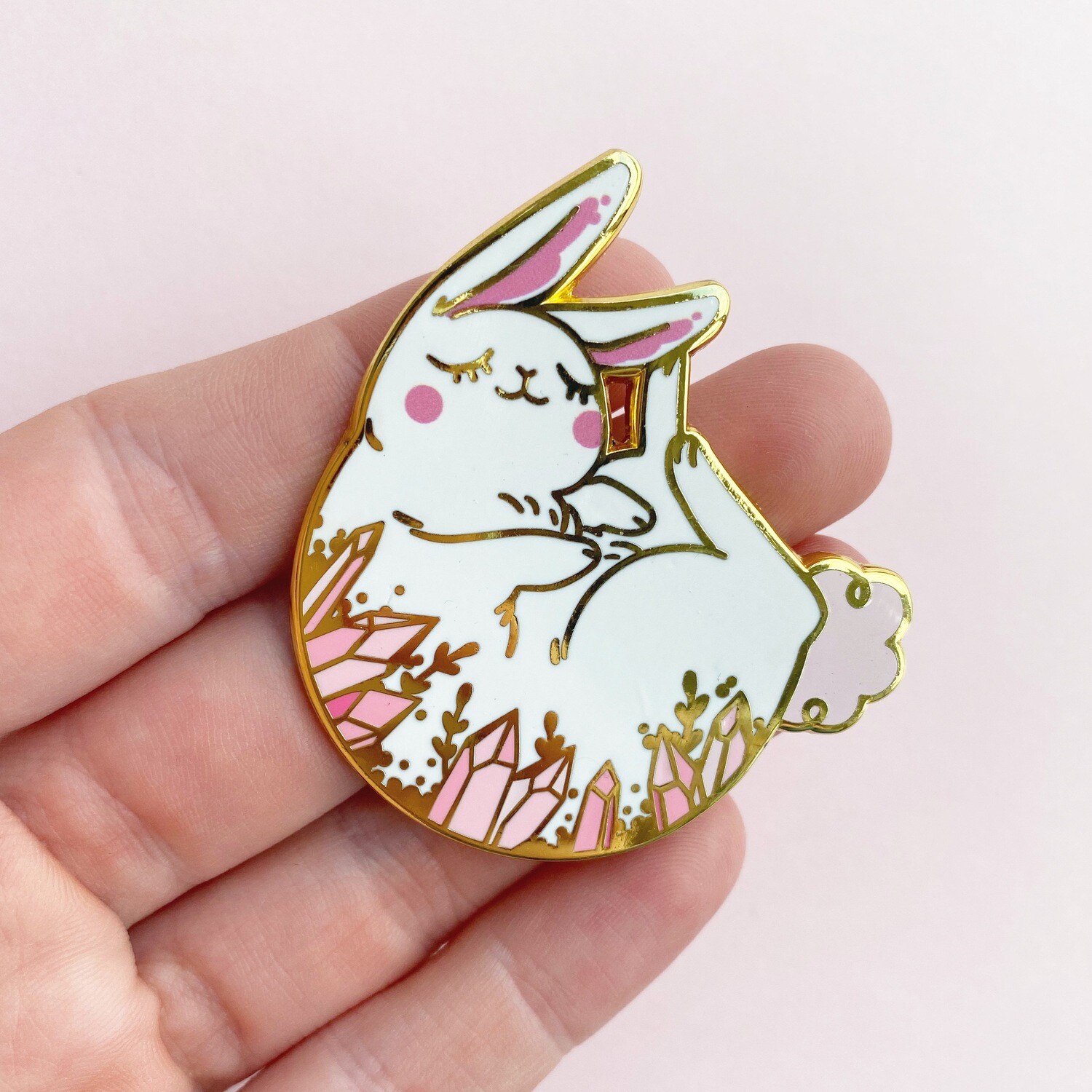Sleepy Crystal Bunny pin