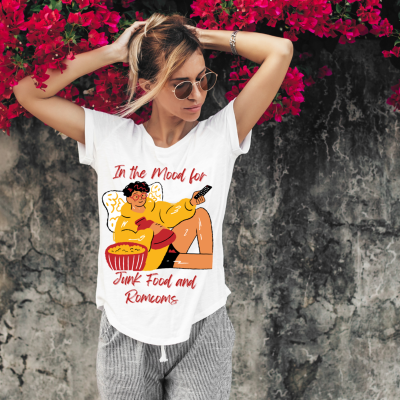 In The Mood for Junk Food and RomComs Tee – Cozy Comfort for Movie Nights