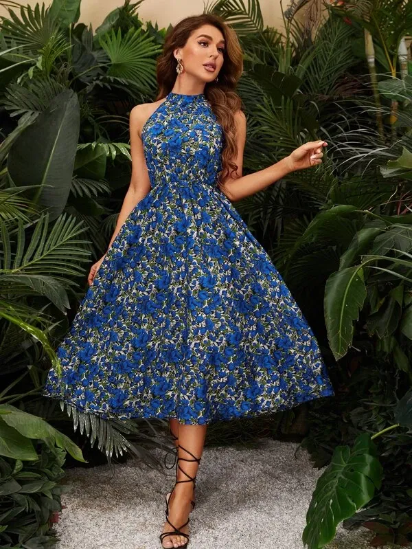 Clasi Floral Print Halter Dress