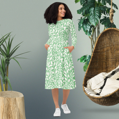 Flower Long Sleeve Midi Dress