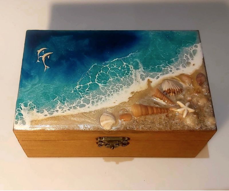 Joyero de mar turquesa  rectangular. 
15 * 9 * 6 cm