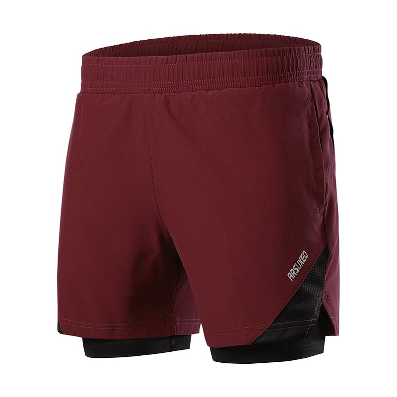 Running Shorts With Pocket and Liner, Color: Red, Size: L